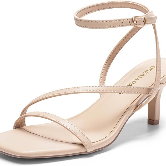 Shoes - Women's Faux Leather Square Toe Heels 2.56-Inch Stiletto Buckle Strap